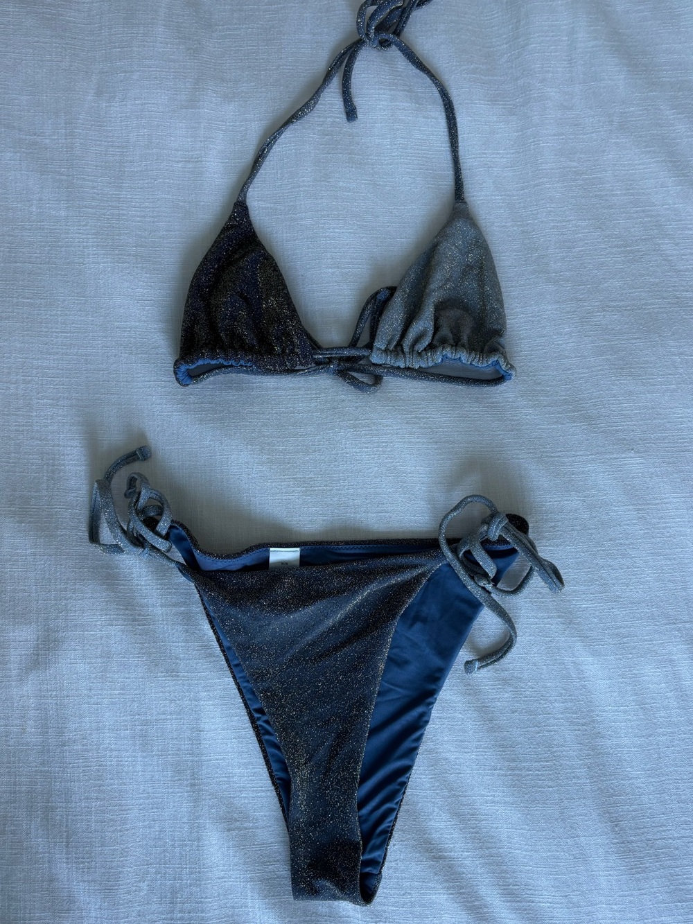 Shimmery Navy Blue Tie-Side Bikini Set